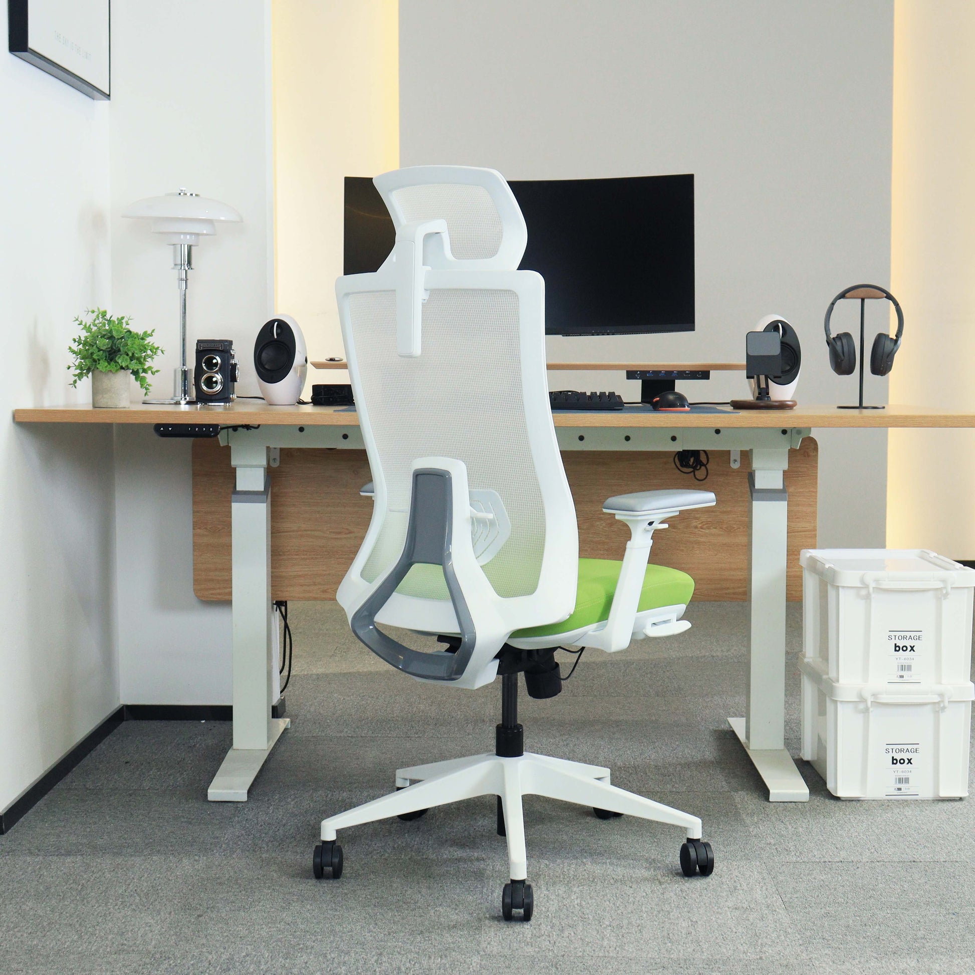 white office chair in ergonomic office setup