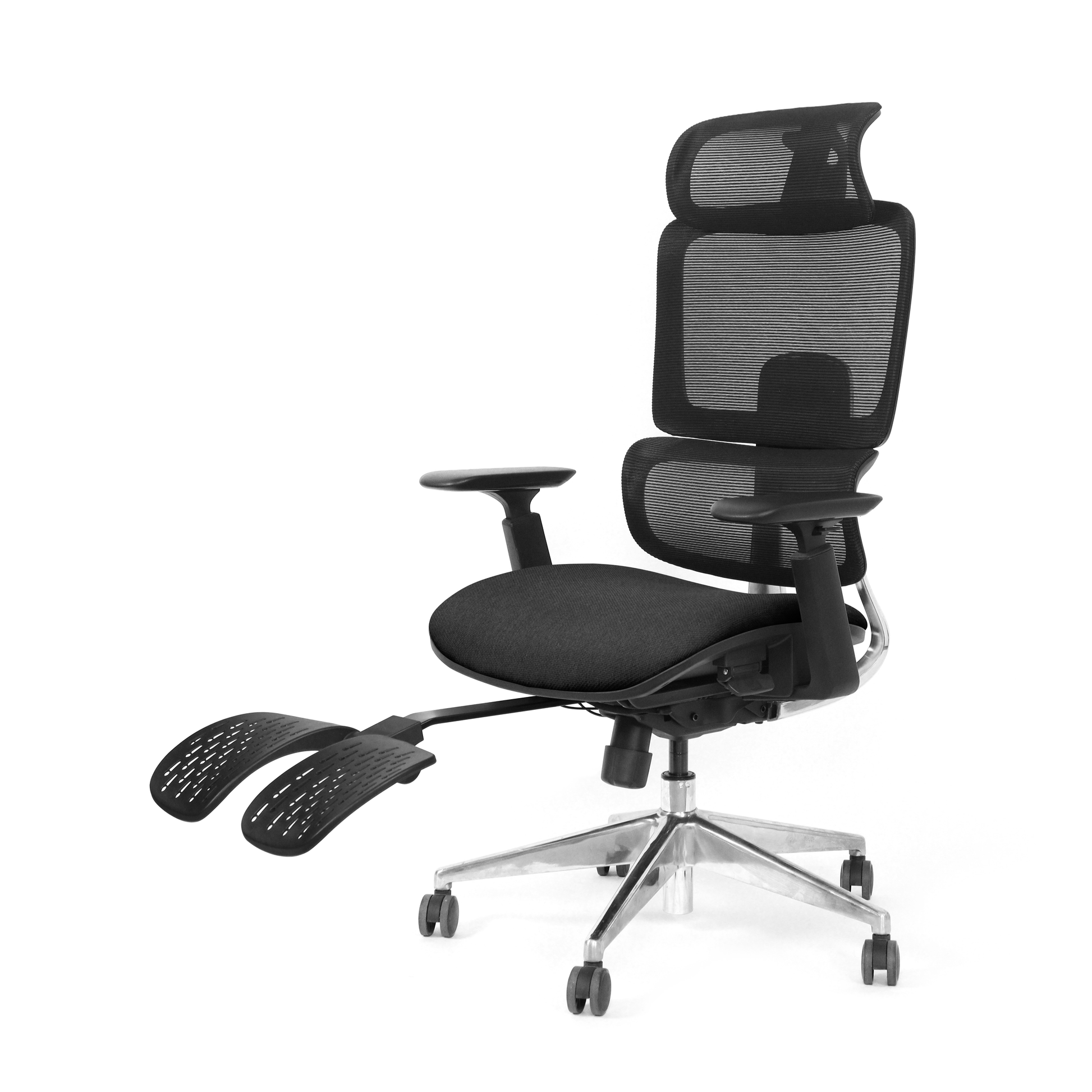 Black ergonomic office chair Triton with footrest extended