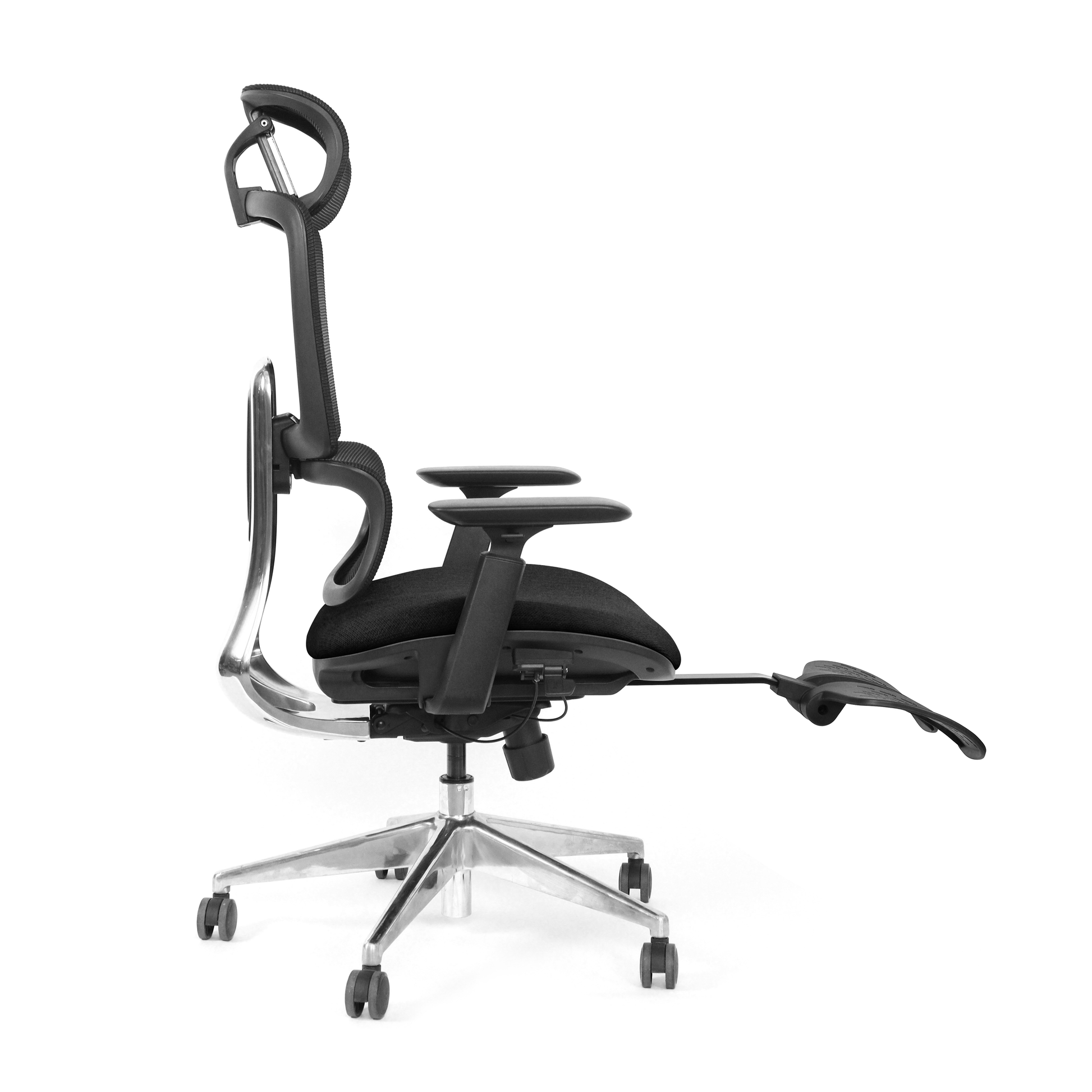Black ergonomic office chair Triton with footrest extended side view